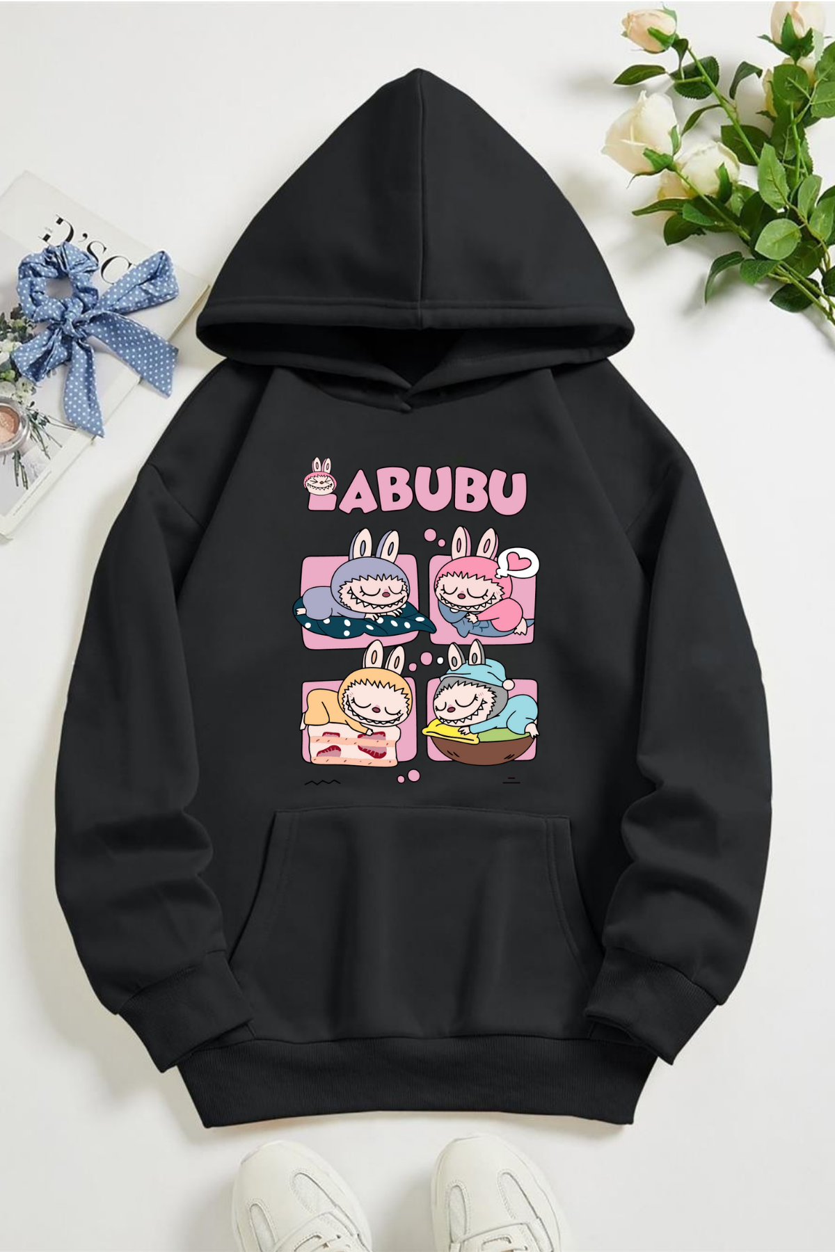 Labubu 4 lü Baskılı Kapüşonlu Sweatshirt Hoodie