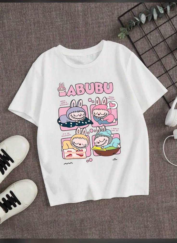 Labubu 4lü Baskılı Beyaz Tişört T-shirt
