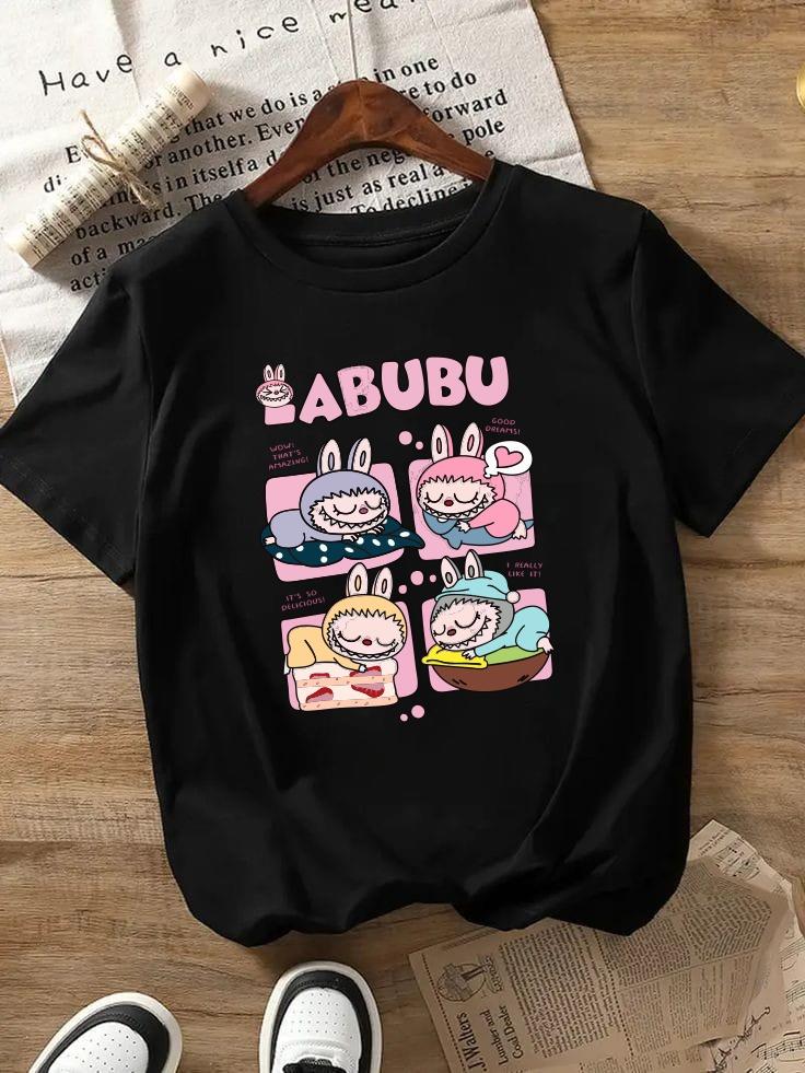 Labubu 4lü Baskılı Siyah Tişört T-shirt