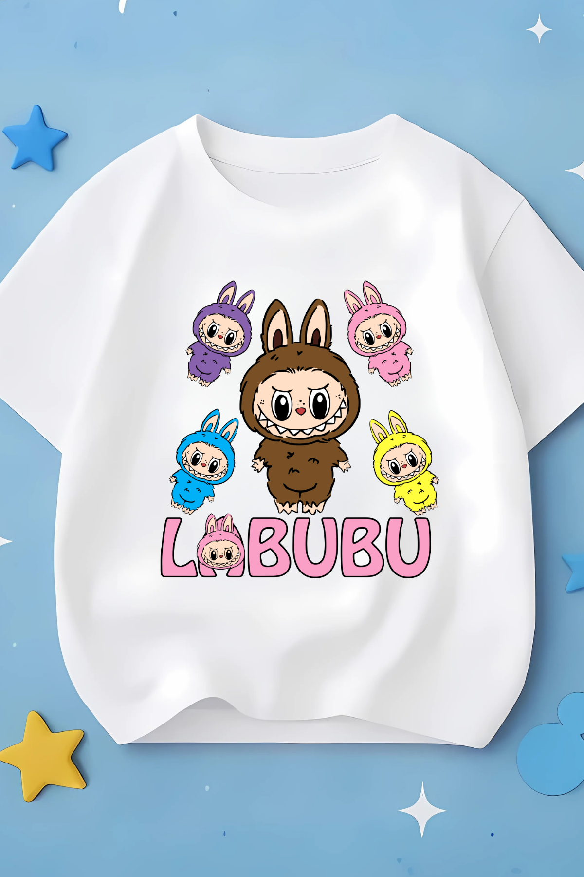 Labubu 5 li Baskılı Beyaz Kız Çocuk Tişört Tshirt