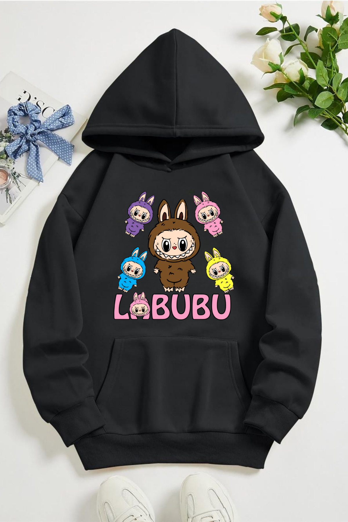 Labubu 5 li Baskılı Kapüşonlu Sweatshirt Hoodie