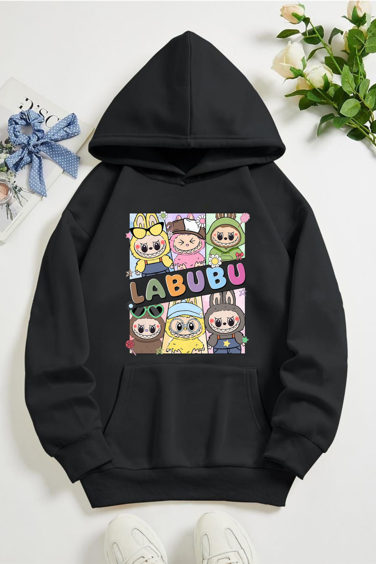 Labubu 6 lı Baskılı Kapüşonlu Sweatshirt Hoodie