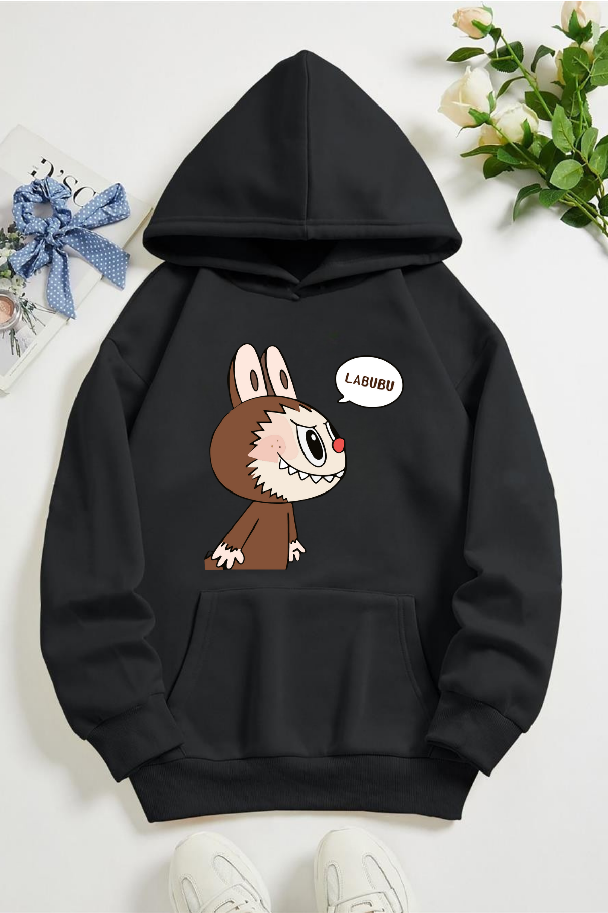 Labubu Baloncuk Baskılı Kapüşonlu Sweatshirt Hoodie