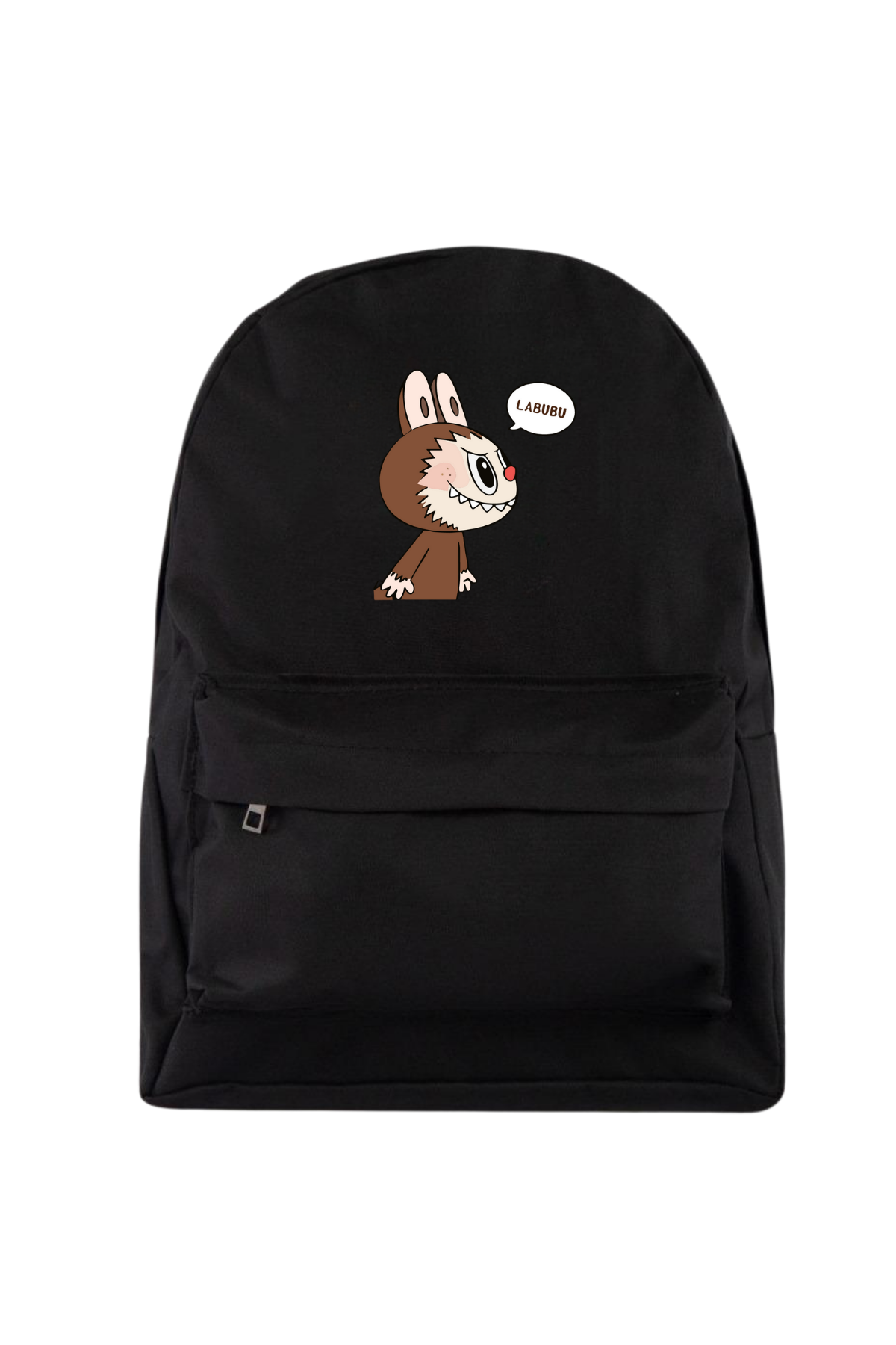 Labubu Baloncuk Baskılı Siyah Su Geçirmez Kumaş Sırt Çantası Okul Çantası 
