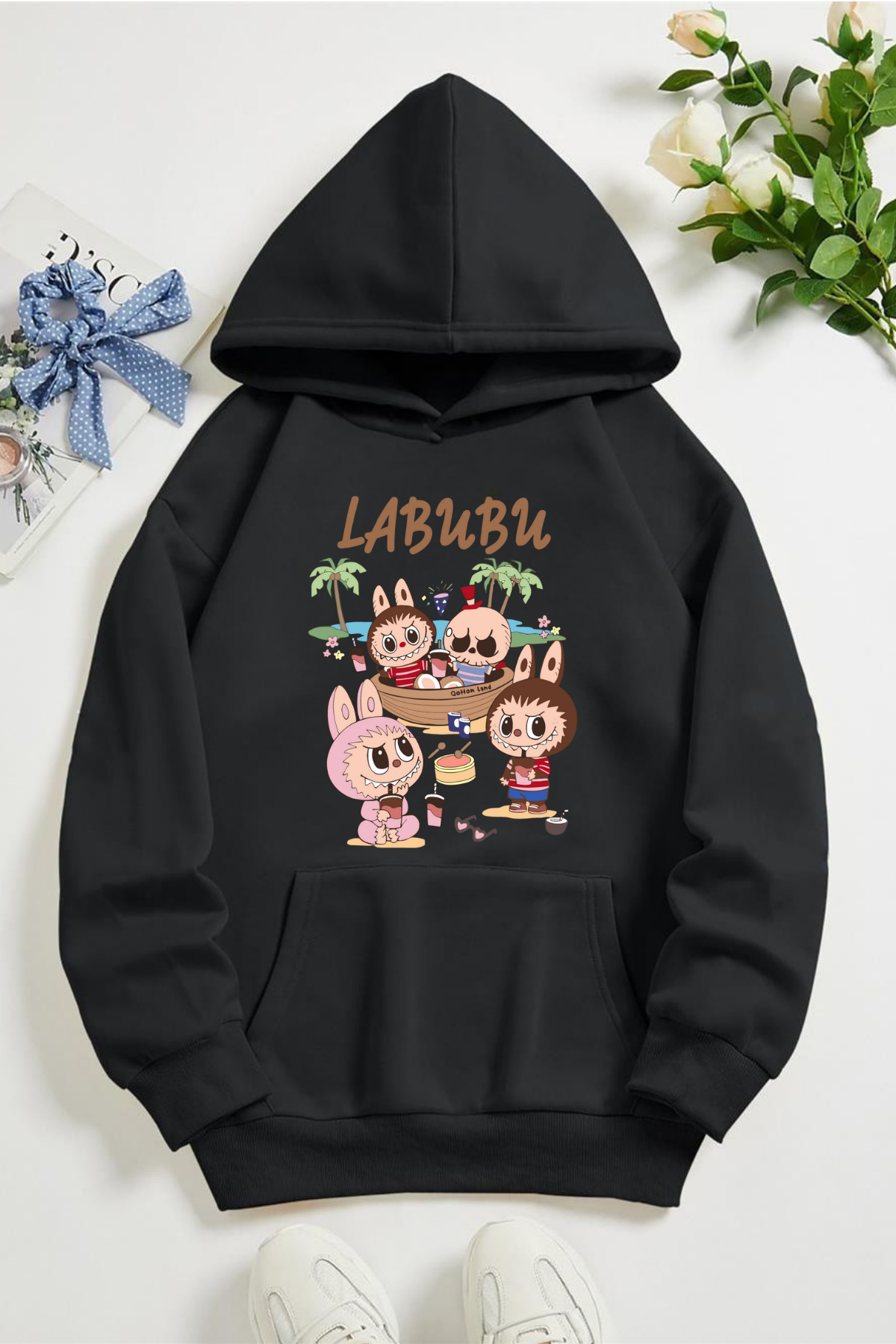 Labubu Beach Baskılı Kapüşonlu Sweatshirt Hoodie