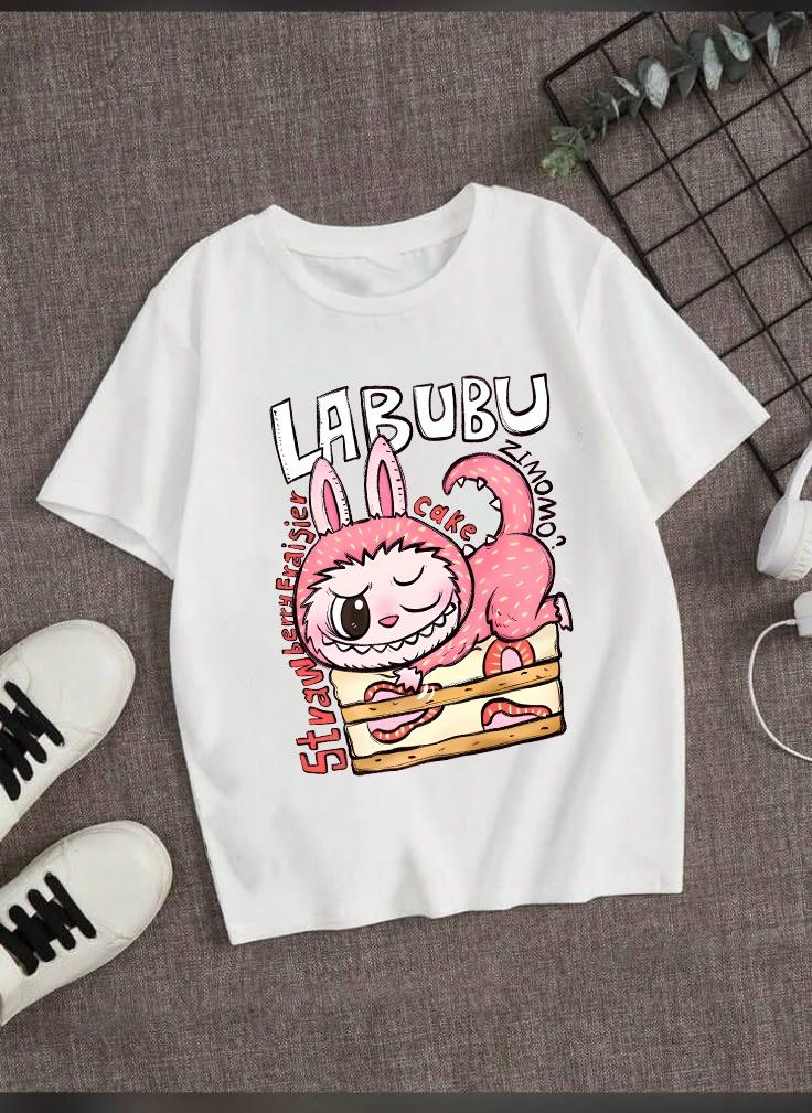 Labubu Cake Baskılı Beyaz Tişört T-shirt