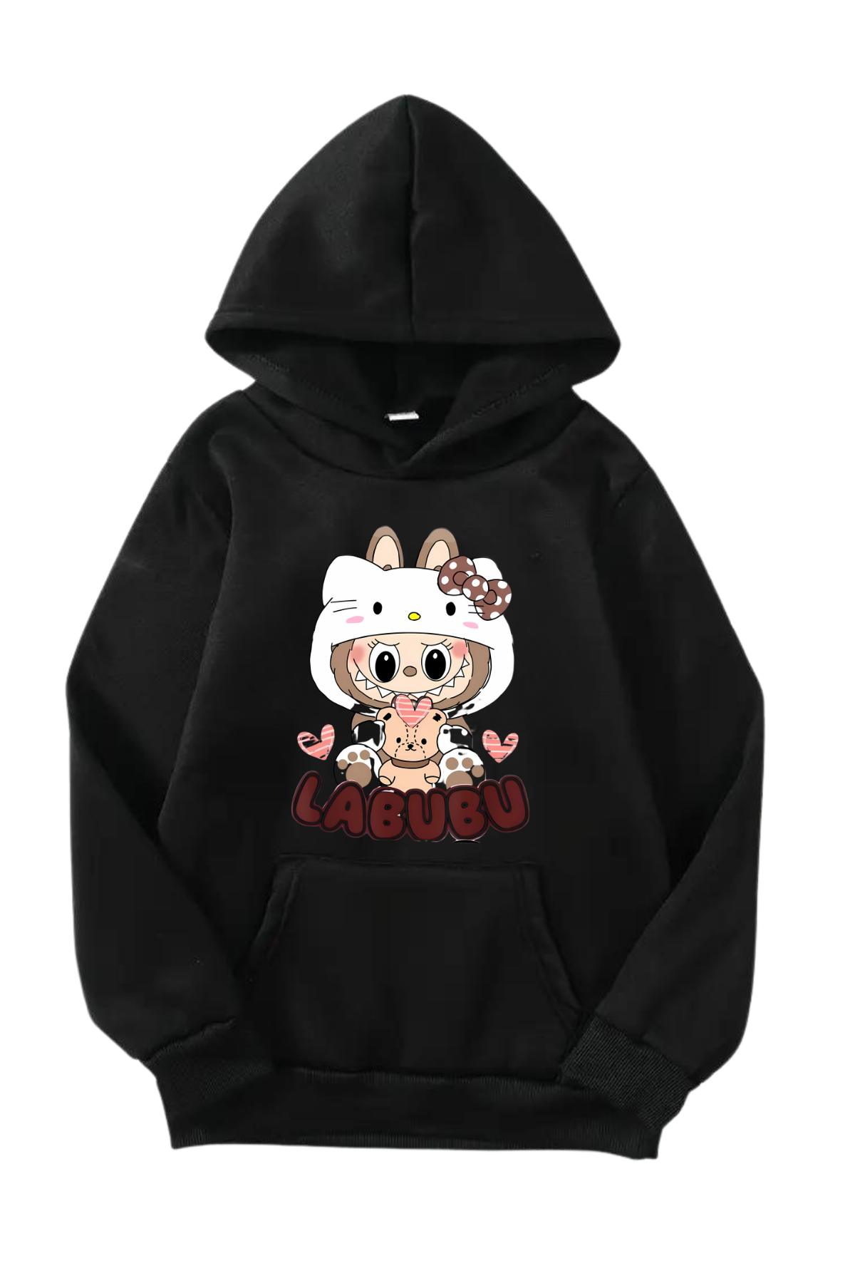 Labubu Kitty Baskılı Kapüşonlu Sweatshirt Hoodie