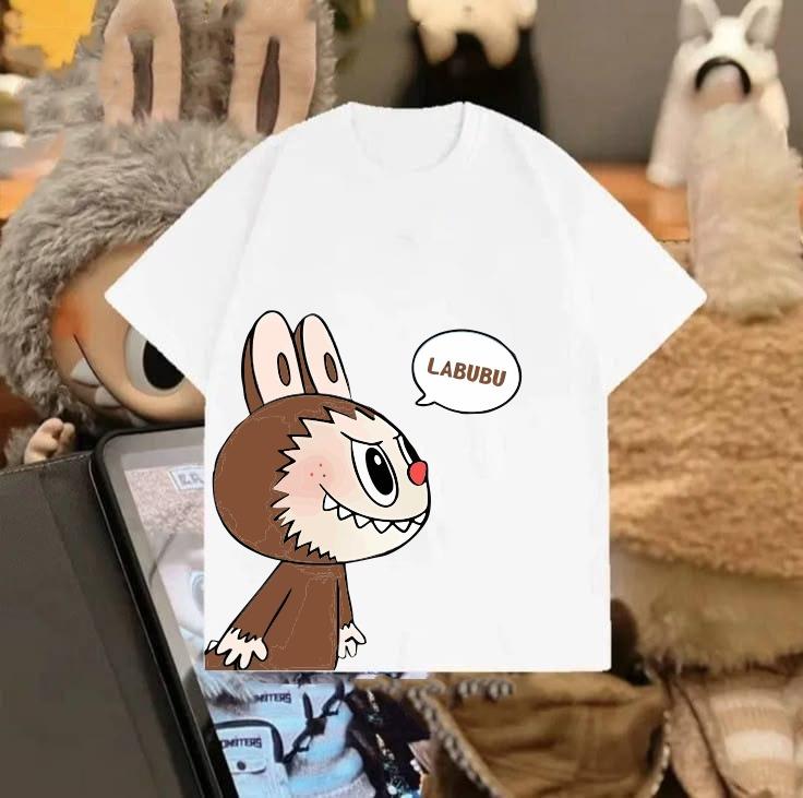 Labubu Konuşma Metni Baskılı Beyaz Tişört T-shirt