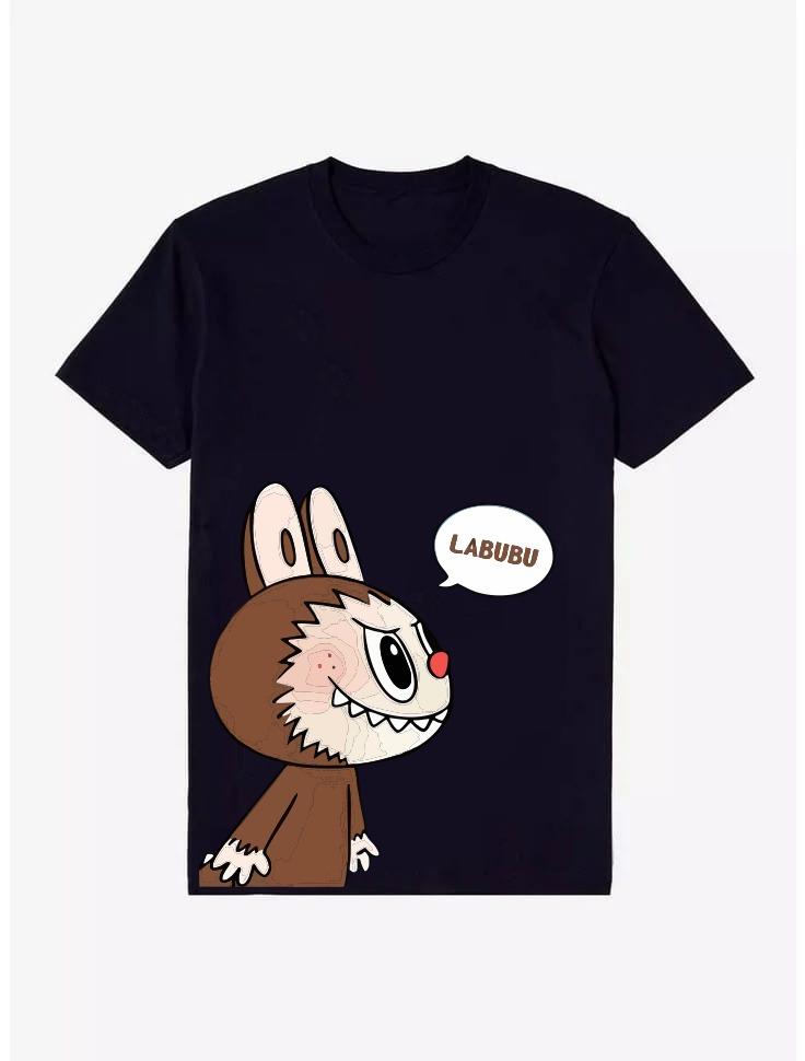 Labubu Konuşma Metni Baskılı Siyah Tişört T-shirt