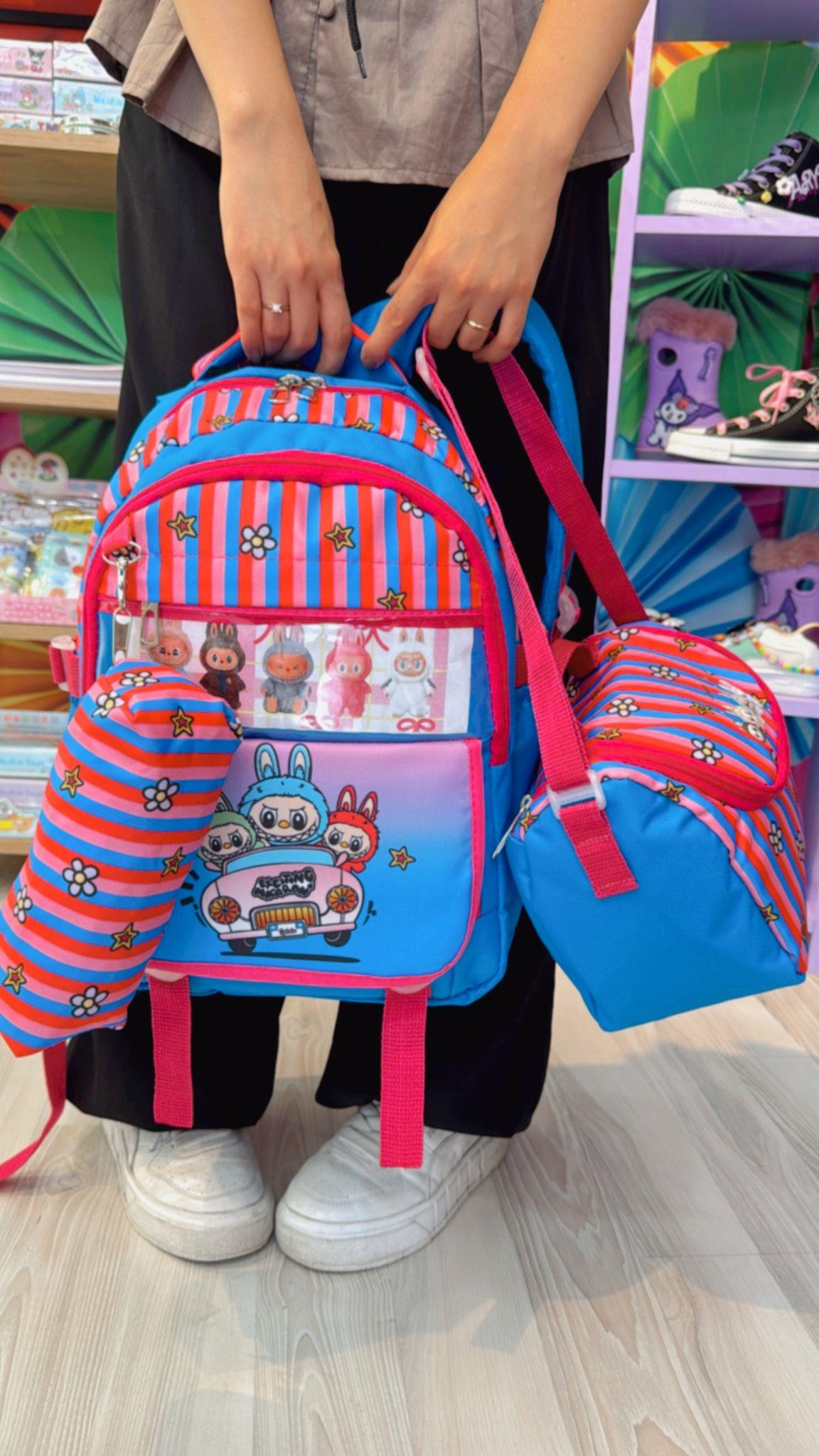 Labubu Borco Termal Beslenme Çantalı Kalem Kutulu 2 Gözlü 5 Bölmeli Okul Çantası 