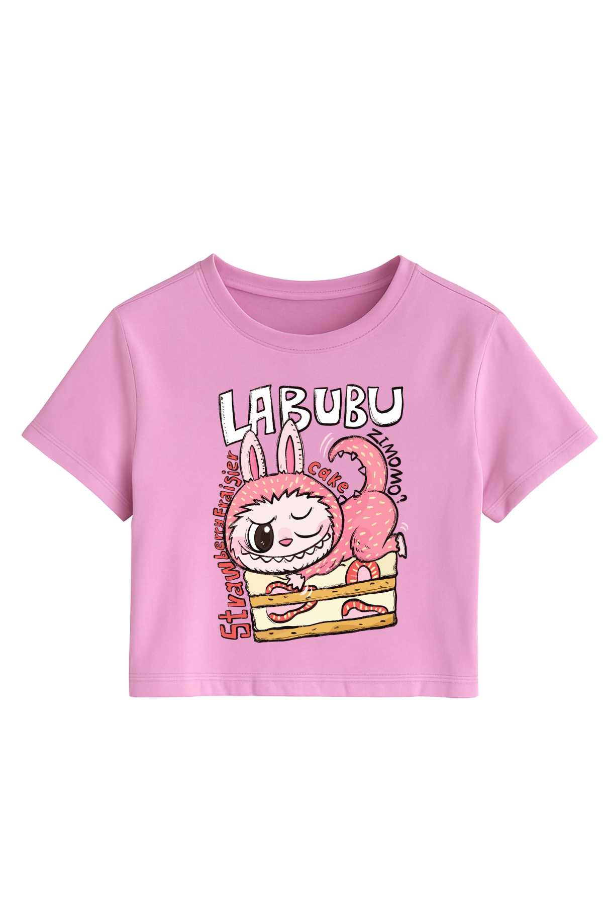 Labubu Zimomo Baskılı Pembe Crop Dar Kalıp Crop Top