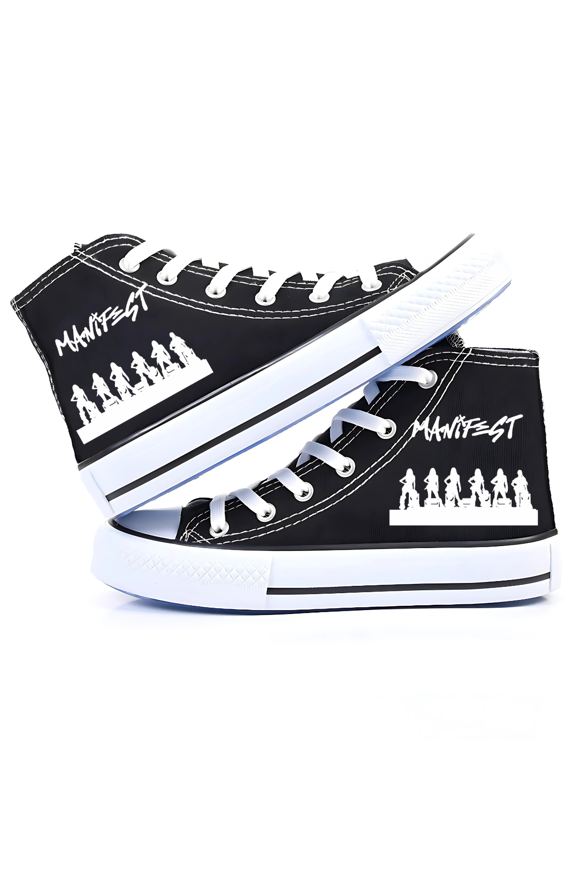 Manifest Baskılı Siyah Bilekli Keten Ayakkabı Sneaker