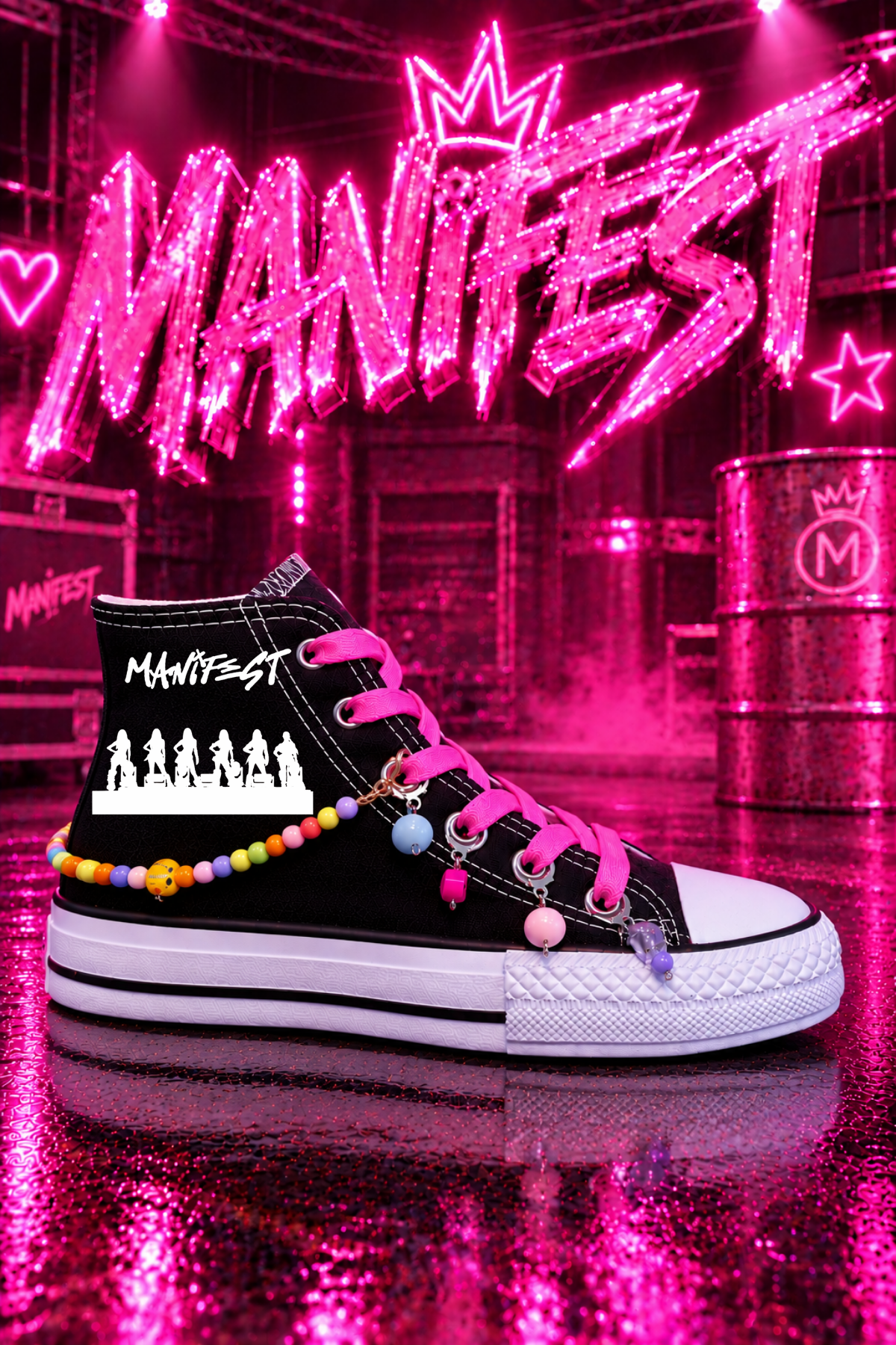 Manifest Gölge Baskılı Siyah Boncuk ve Halhallı Spor Ayakkabı Sneaker 