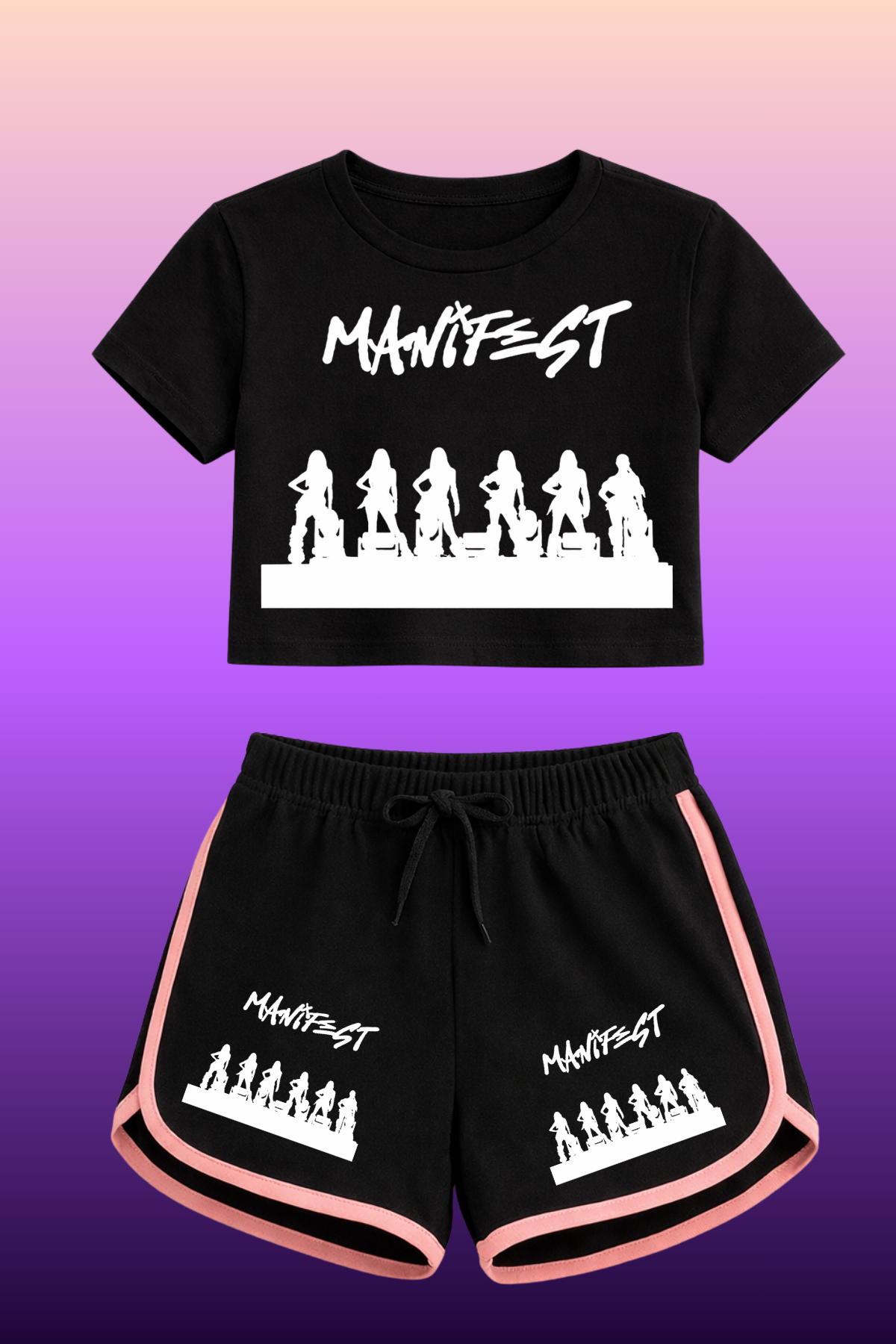Manifest Gölge Baskılı Siyah Crop Siyah Şort Takım