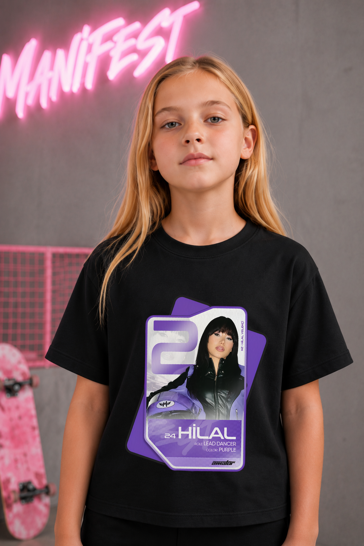 Manifest Hilal Kart Baskılı Siyah Tişört Tshirt