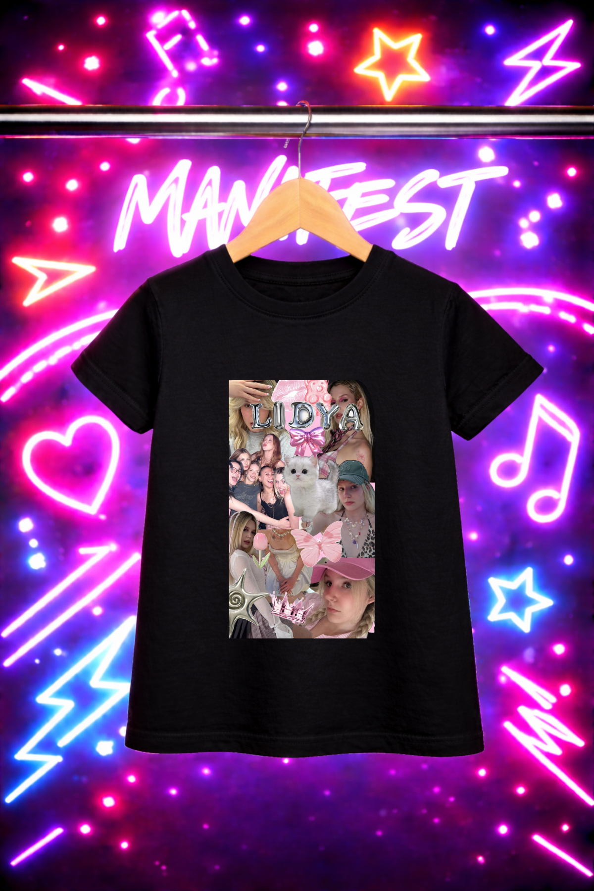 Manifest Lidya Fotoğraf Baskılı Siyah Tişört