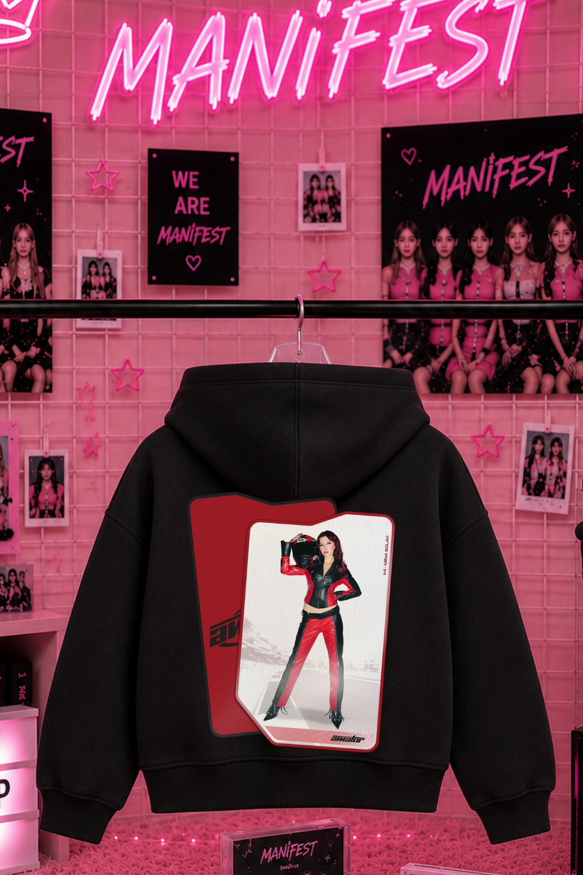 Manifest Mina Kart Baskılı Siyah 3 İplik Şardonsuz Sweatshirt