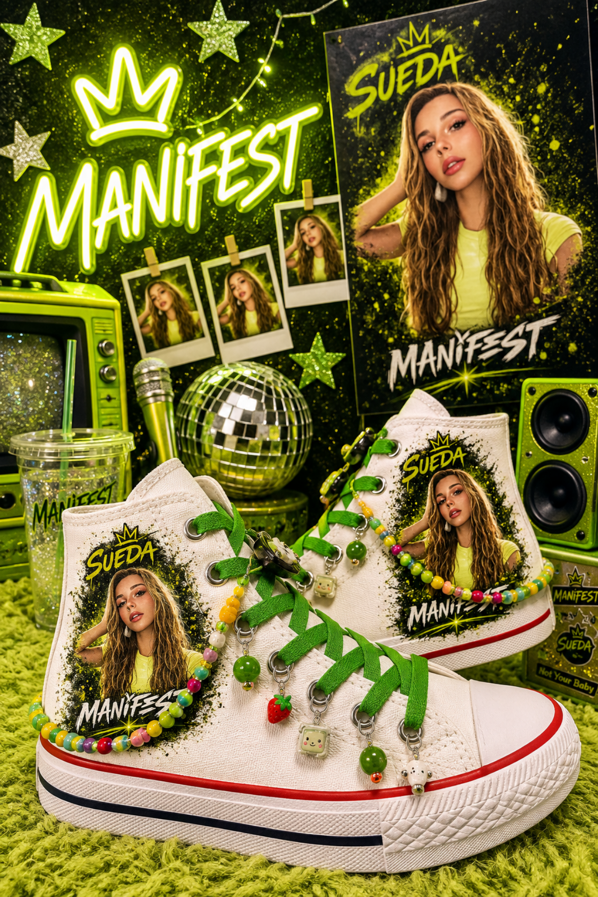 Manifest Sueda Baskılı Beyaz Bilekli Boncuk Ve Halhallı Spor Ayakkabı Sneaker 