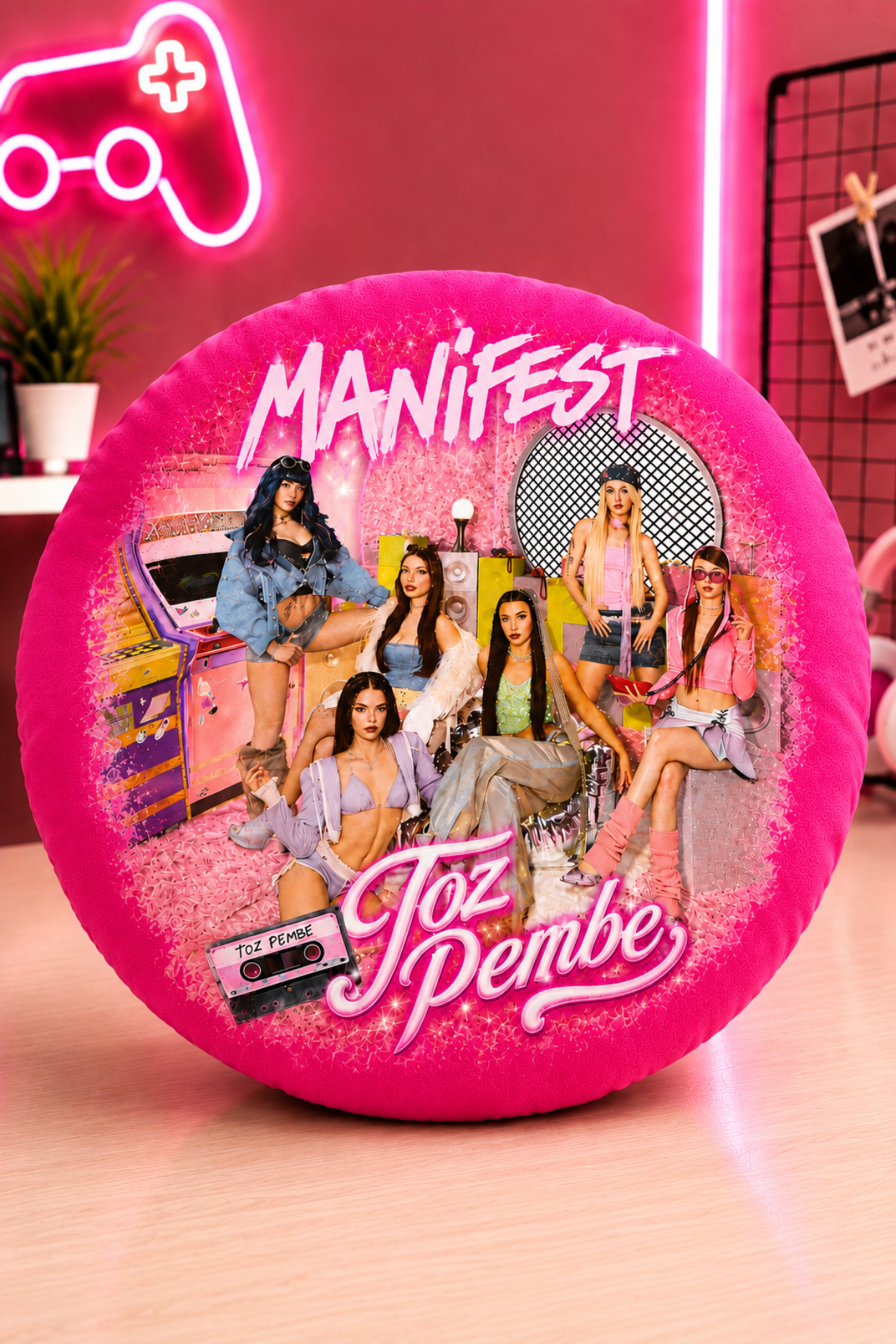 Manifest Toz Pembe Baskılı Çok Amaçlı Yumuşacık Yastık/Kırlent 
