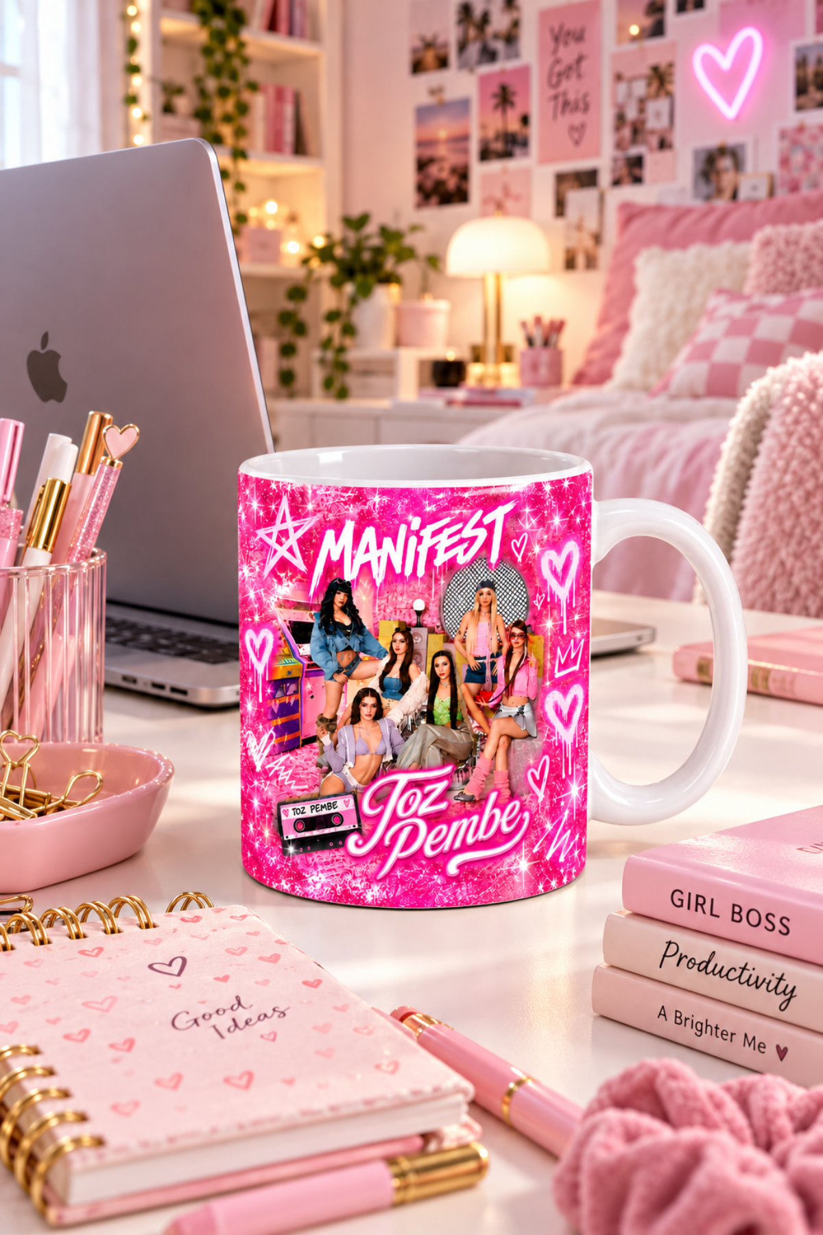 Manifest Toz Pembe Baskılı Porselen Kupa Bardak