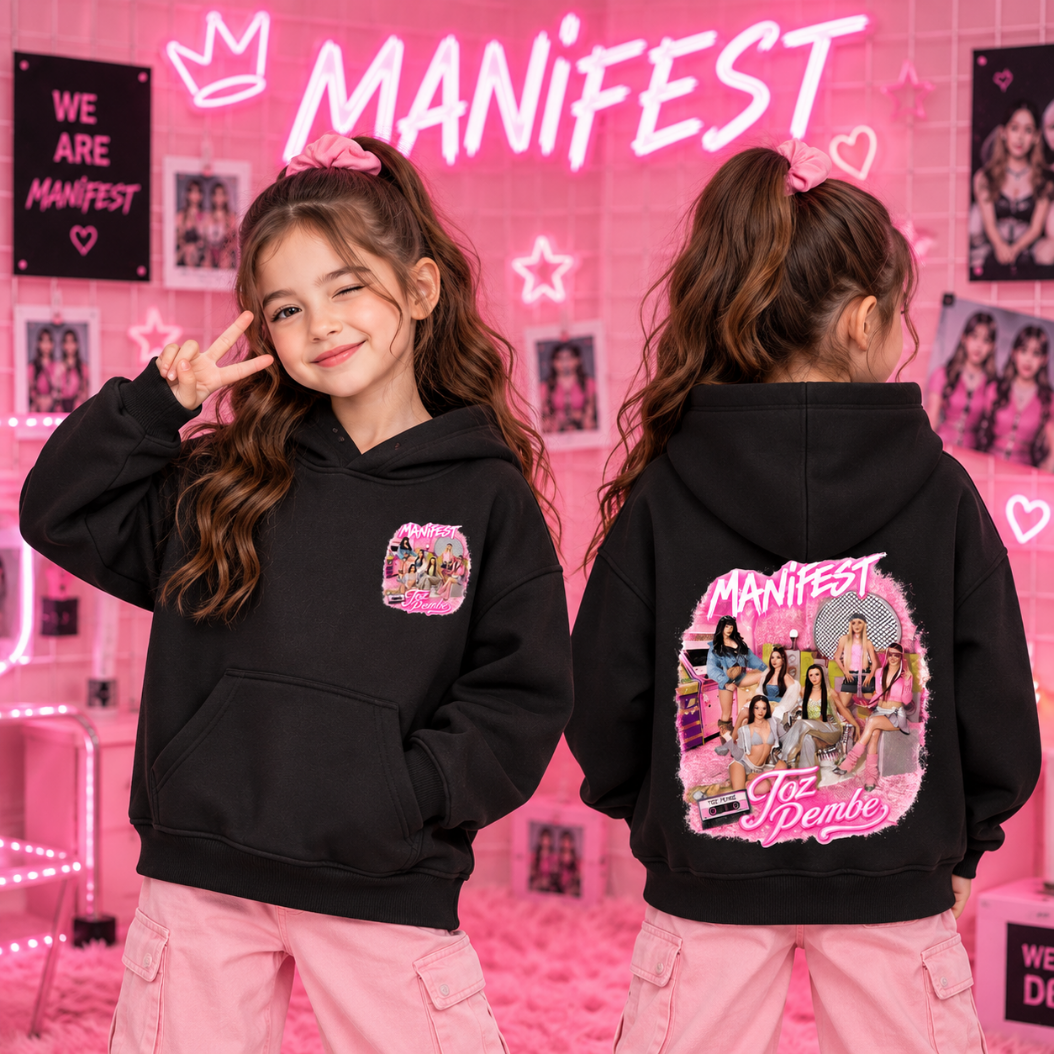 Manifest TozPembe Baskılı Siyah 3 İplik Şardonsuz Sweatshirt