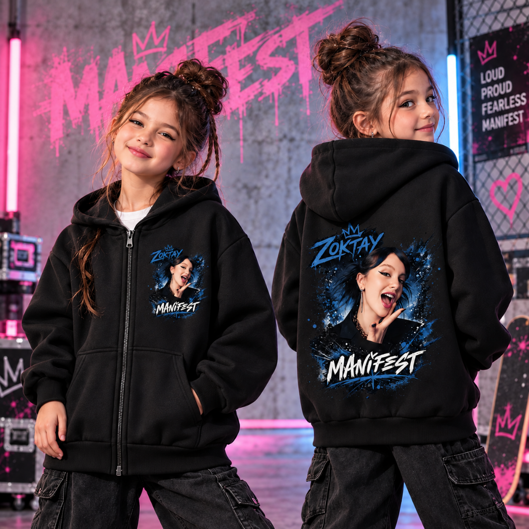 Manifest Zoktay Baskılı Siyah Fermuarlı Hırka Sweatshirt 