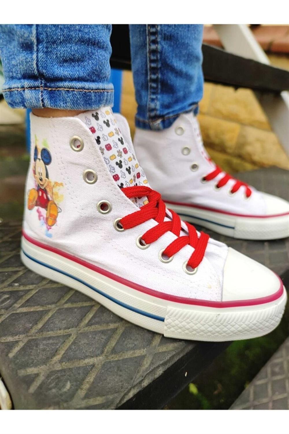 Mickey Mouse Baskılı Çocuk Sneakers Ayakkabı Keten Spor Ayakkabı