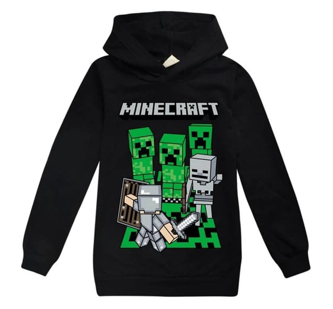 Minecraft Baskılı Siyah Oversize Sweatshirt Kapüşonlu Hoodie