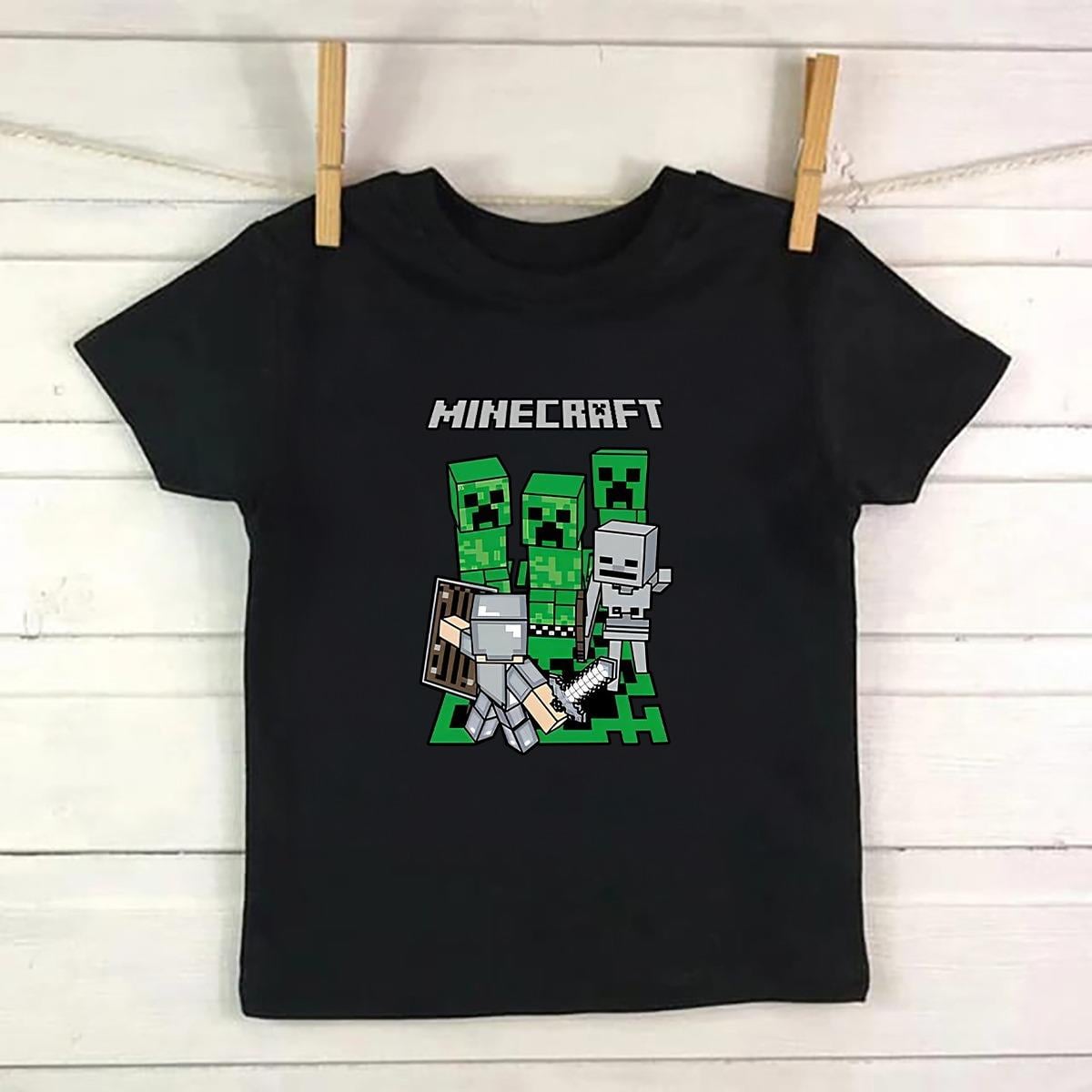 MineCraft Baskılı Siyah Tshirt