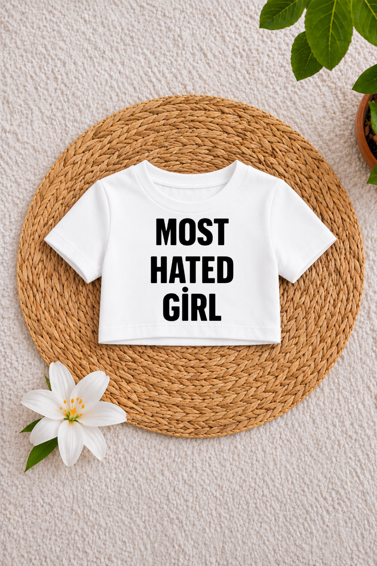 Most Hated Girl Baskılı Beyaz Crop