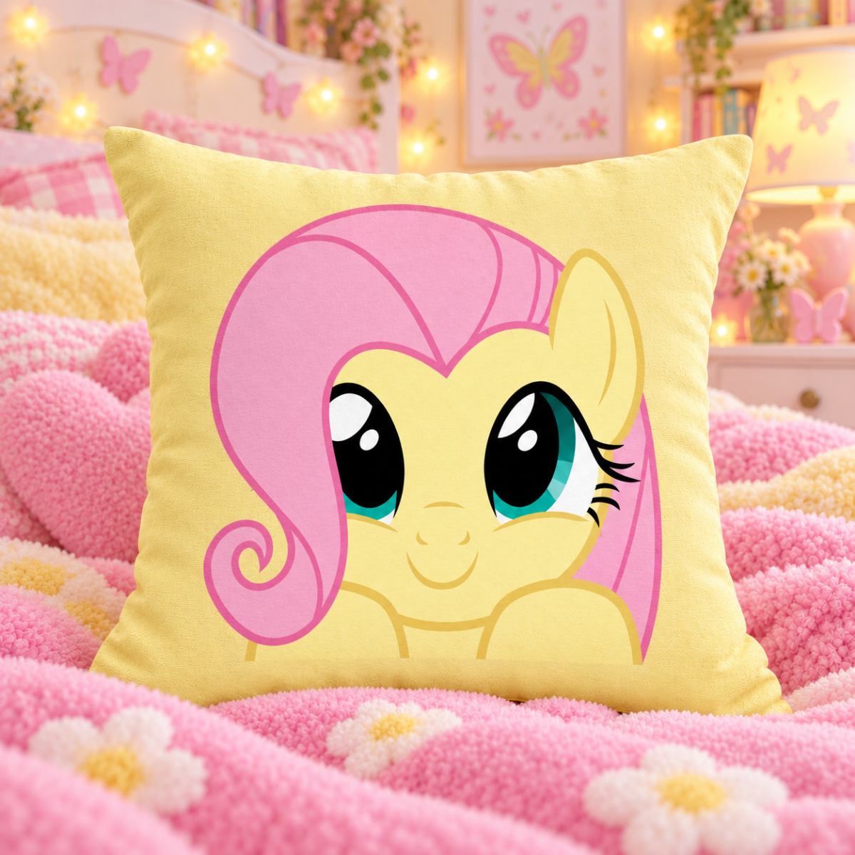 My Little Pony Fluttershy Baskılı Mor Renk Yumuşacık Yastık Kırlent(KILIF DEĞİLDİR ELYAF DOLGULU YASTIKTIR)