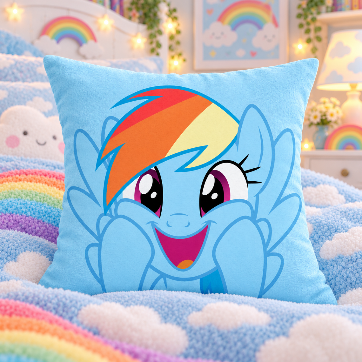 My Little Pony Rainbow Dash Baskılı Bebk Mavisi Renk Yumuşacık Yastık Kırlent(KILIF DEĞİLDİR ELYAF DOLGULU YASTIKTIR)