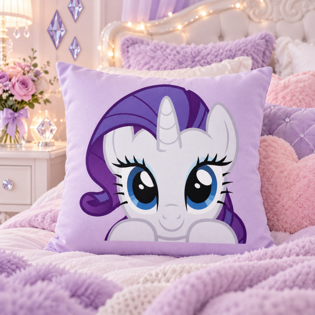 My Little Pony Rarity Baskılı Lila Renk Yumuşacık Yastık Kırlent(KILIF DEĞİLDİR ELYAF DOLGULU YASTIKTIR)