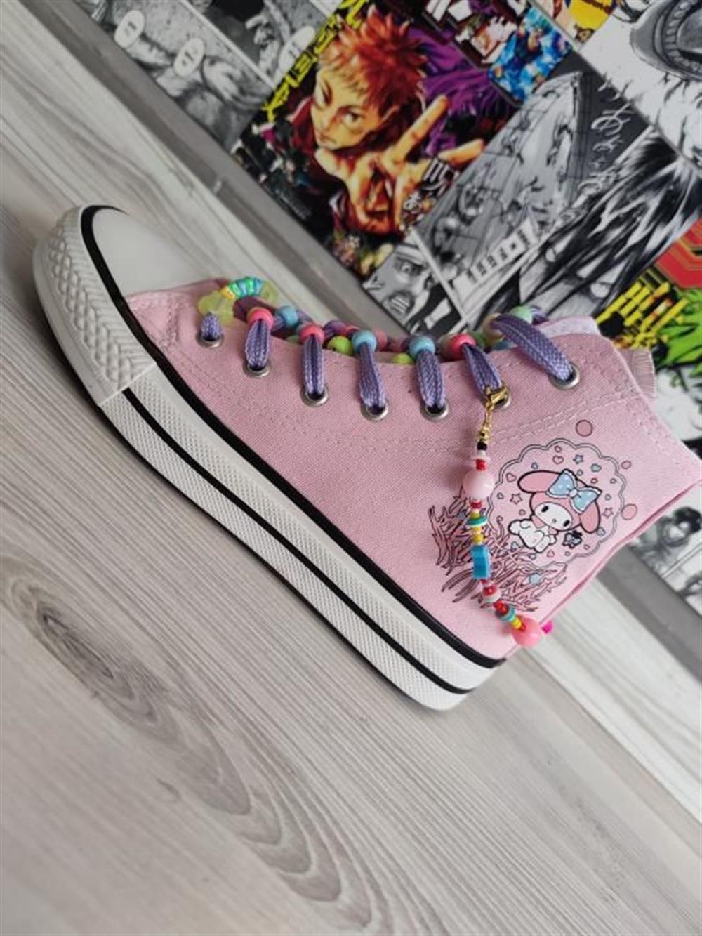 My Melody Pembe Saçaklı Pembe Renk Halhal Ve Boncuklu Özel İsim Eklenir Spor Ayakkabı Sneaker