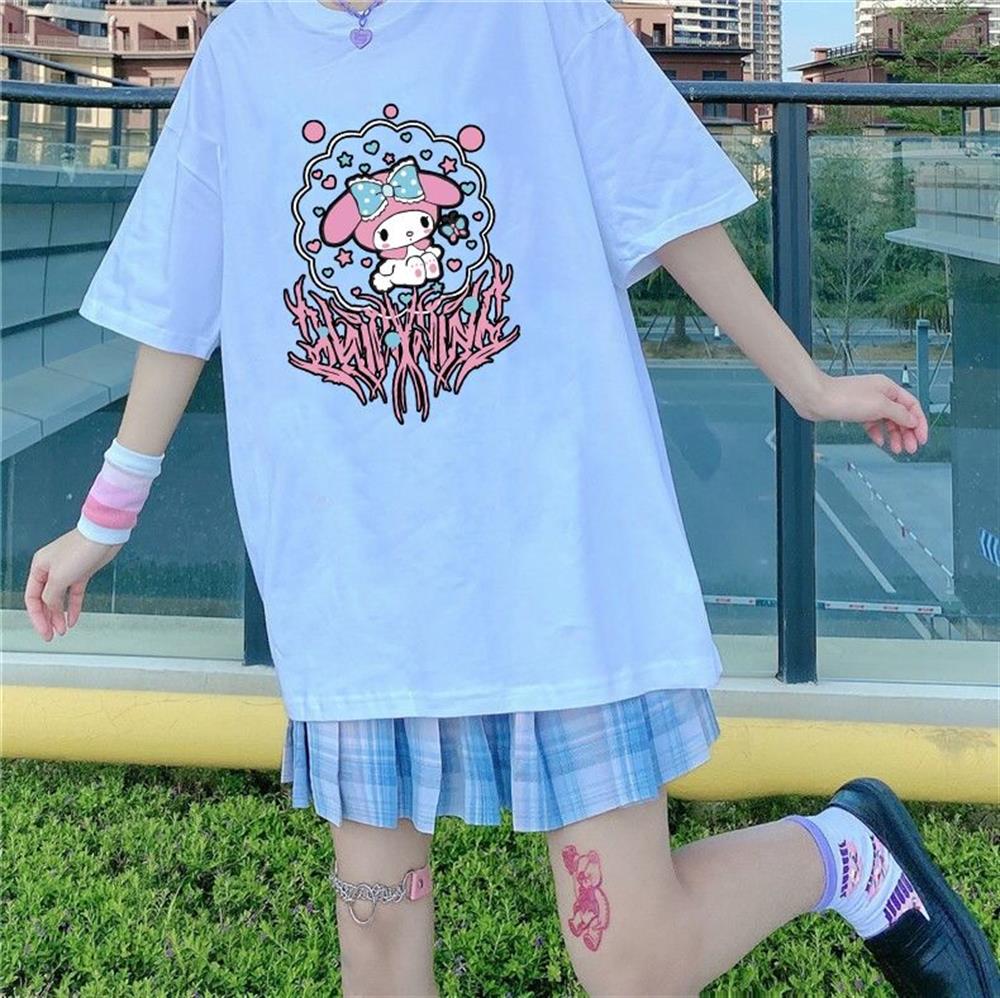 My Melody Saçaklı Pembe Baskılı Beyaz  T-shirt