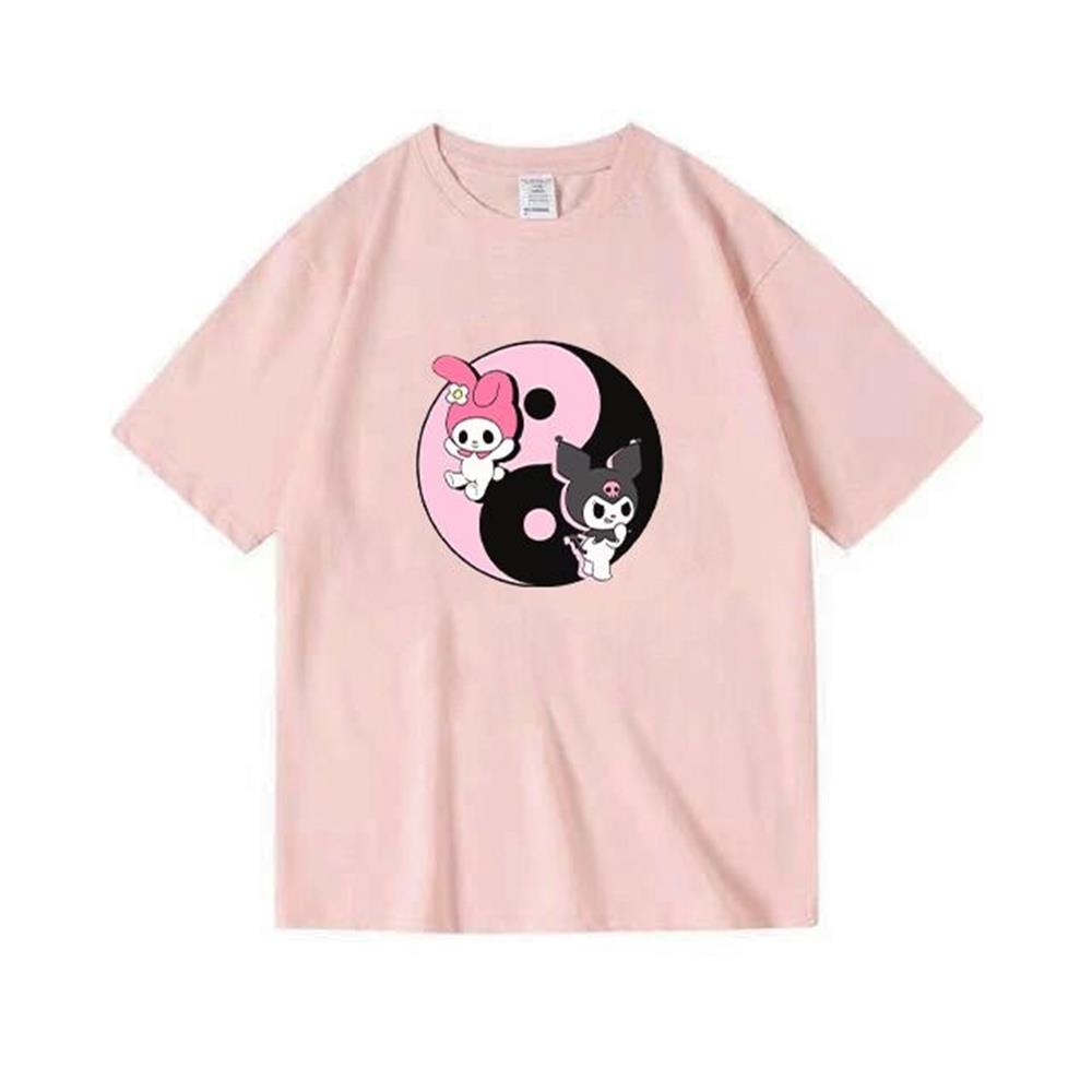 My Melody&Kuromi Baskılı Halka Desen Pembe Kız Çocuk Tshirt