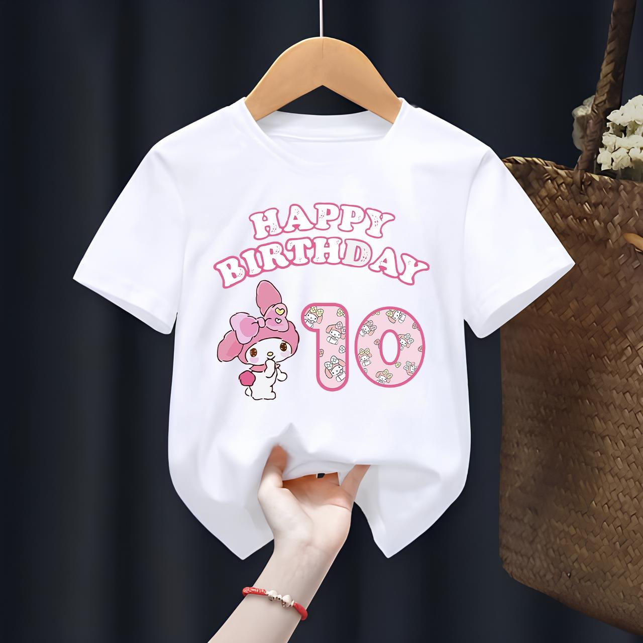 Mymelody Happy Birthday Baskılı Beyaz Özel İsim Yazılabilir Tshirt 