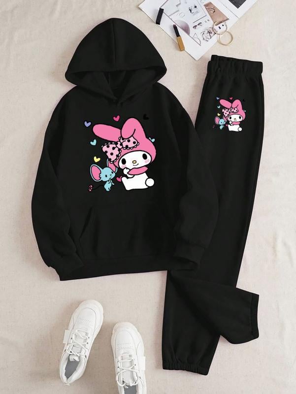 Mymelody Kalp Baskılı Kapüşonlu Üst Eşofman Takım 