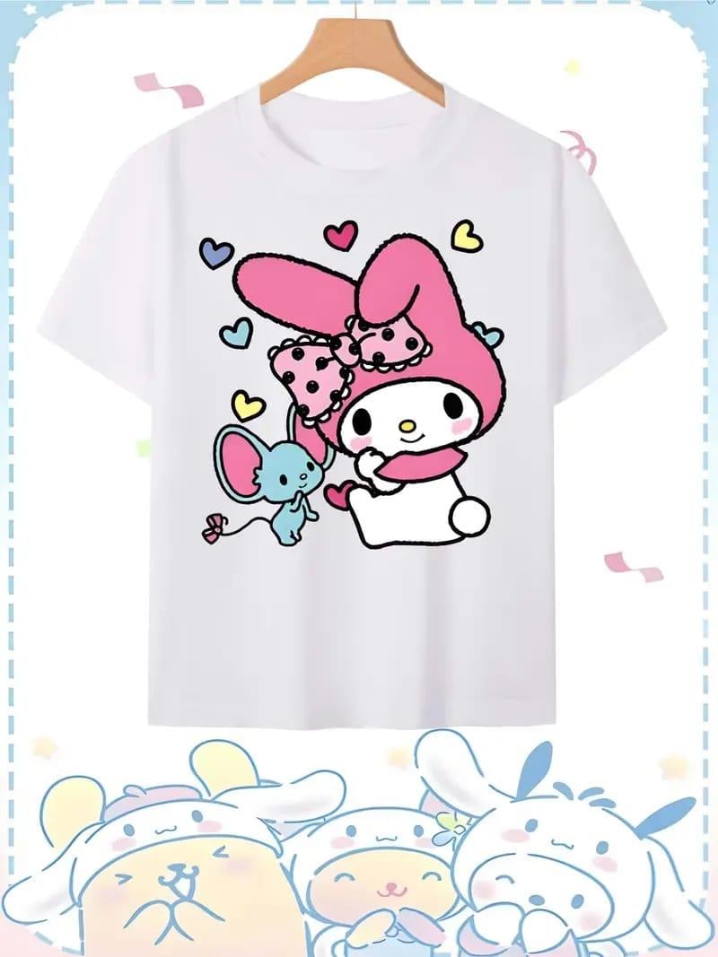 MyMelody Küçük Fare Baskılı Beyaz Tişört T-SHİRT