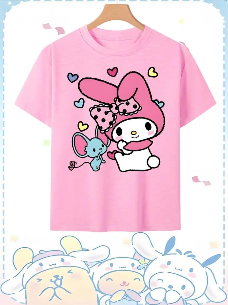 MyMelody Küçük Fare Baskılı Pembe Tişört T-SHİRT