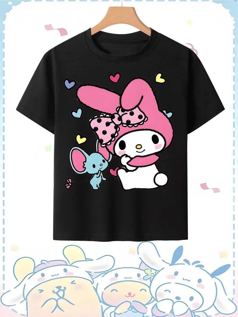MyMelody Küçük Fare Baskılı Siyah Tişört T-SHİRT