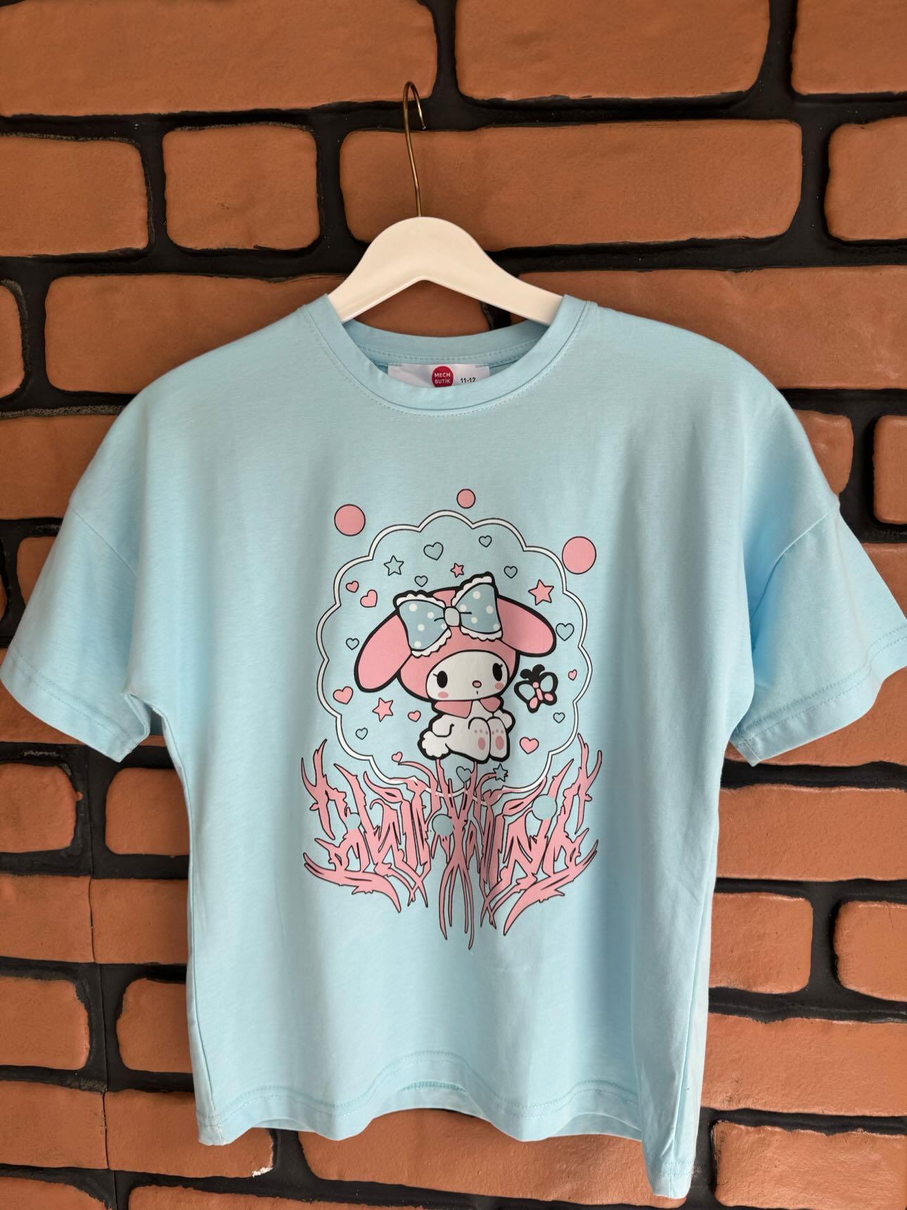 Mymelody Saçaklı Baskılı Bebek Mavisi Tshirt Tişört