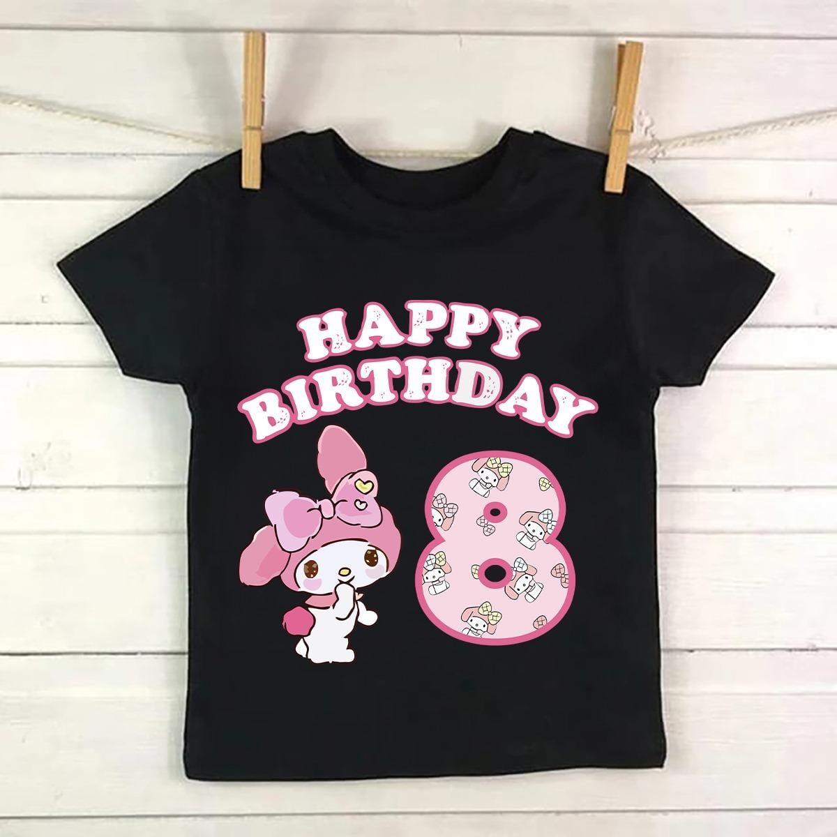 Mymelody Siyah Happy Birthday Baskılı Beyaz Özel İsim Yazılabilir Tshirt 