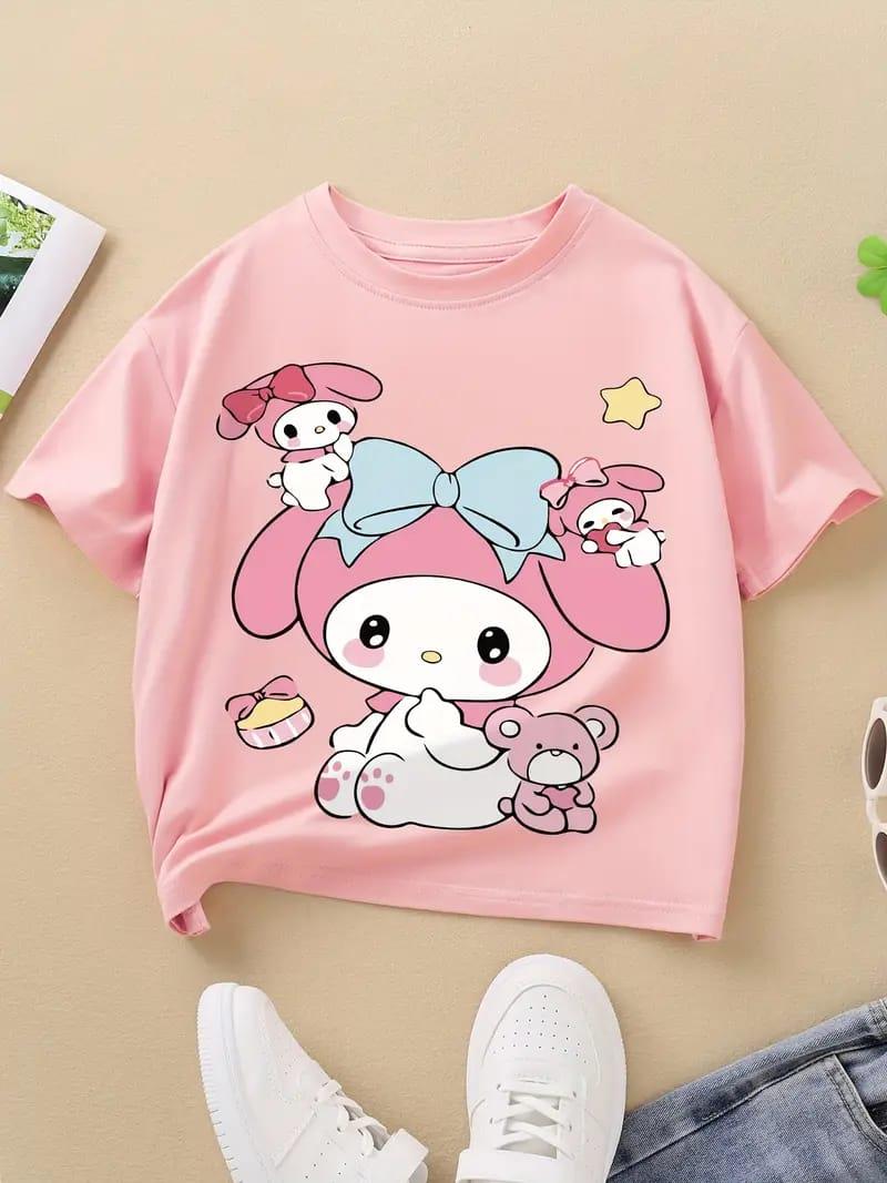 Mymelody Yıldız Baskılı Pembe Kız Çocuk Tişört TSHİRT T-Shirt 