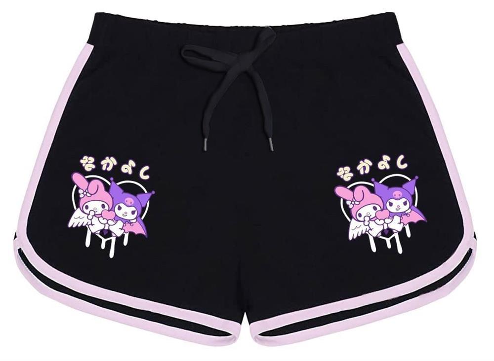 Mymelody&Kuromi Baskılı Siyah Pembe Detaylı Kız Çocuk Şort