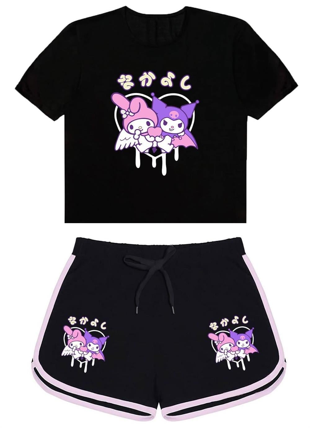 Mymelody&kuromi Baskılı Siyah Tshirt Ve MyMelody&kuromi  Siyah Şort Kombin