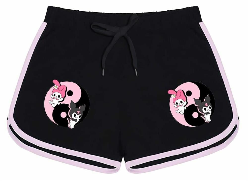 Mymelody&Kuromi YinYang Baskılı Siyah Pembe Detaylı Kız Çocuk Şort