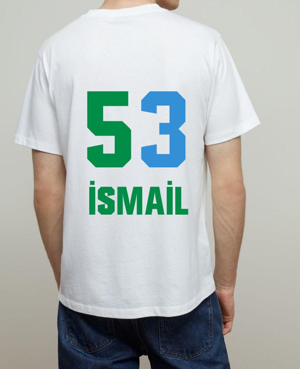 Ön Tarafta Türkiye AyYıldız Baskısı Arka Tarafta Numara Ve İsim Baskılı Beyaz Kişiye Özel Tişört (şehir 53 detaylı)