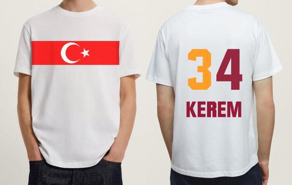Ön Tarafta Türkiye AyYıldız Baskısı Arka Tarafta Numara Ve İsim Baskılı Beyaz Kişiye Özel Tişört (şehir 34 detaylı)