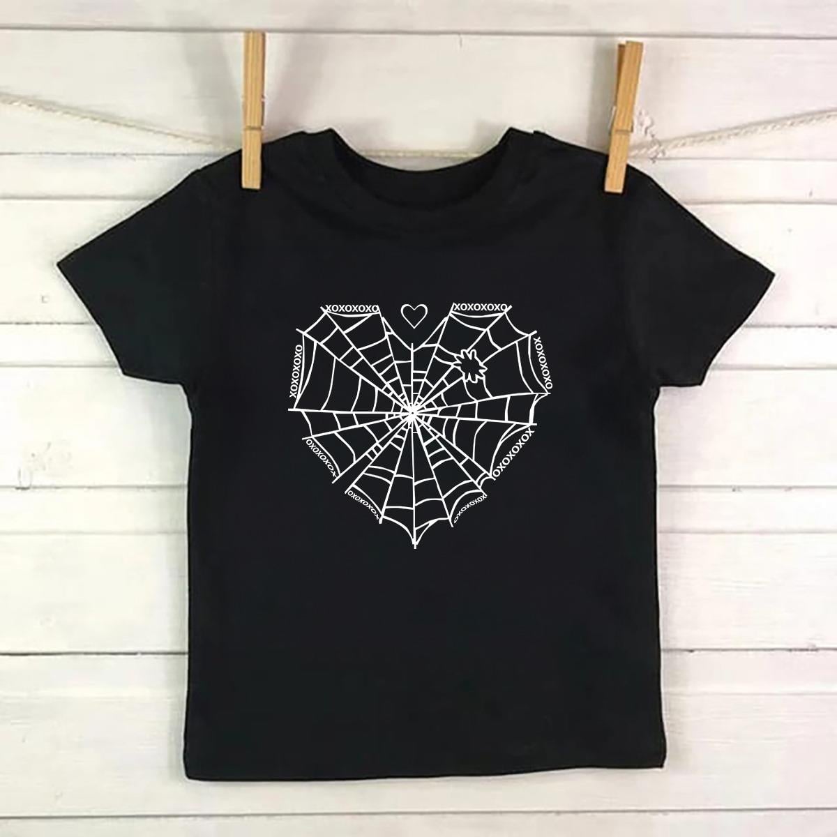 Örümcek Ağ Baskılı Siyah Tshirt Tişört